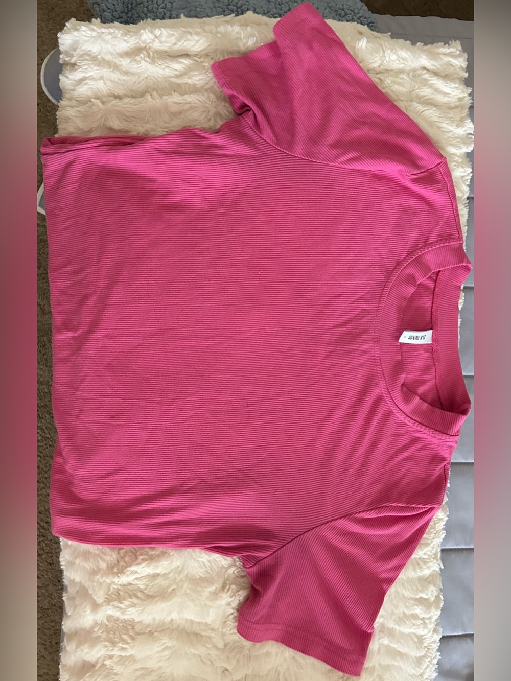Women's Short Sleeve Ribbed Tee - Hot Pink